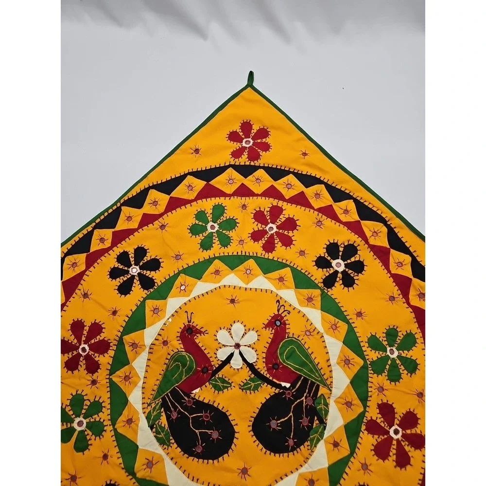 Indian‎ Applique Embroidered Peacock Flowers Wall Hanging 32